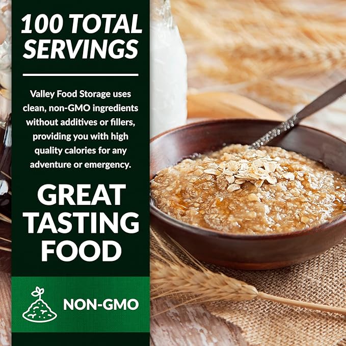 Valley Food Storage Maple Brown Sugar Oatmeal | 10-Bag Bucket 100 Servings | Premium Emergency Food Supply 25 Year Shelf Life | Survival Breakfast Food for Prepper Storage &amp Camping