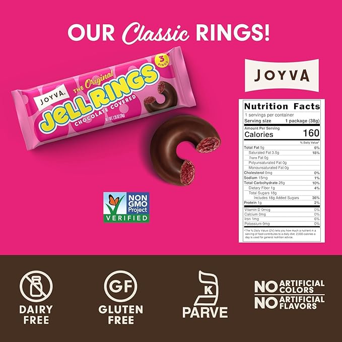 Original Jell Rings – Sweet Jell Center &amp Smooth Dark Chocolate Coating | Kosher Dairy-Free Gluten-Free Soy-Free | Box of 24 (Original)
