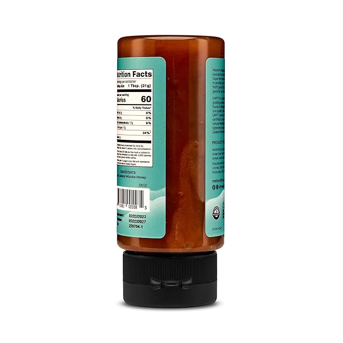 Melora Manuka Honey New Zealand Raw Honey | Pure Unfiltered Unpasteurized Honey | Organic Squeeze Bottle | UMF 8+ | MGO 185+ | 12 oz