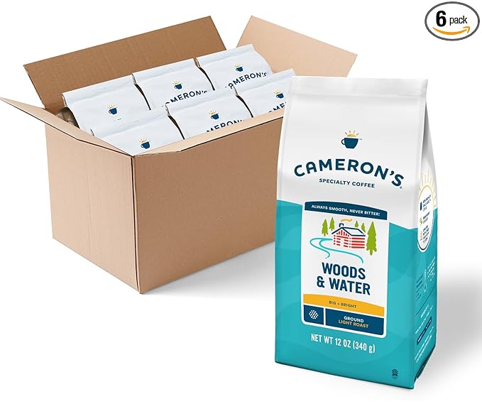 Cameron's Coffee Roasted Ground Coffee Bag Woods &amp Water 12 Ounce Pack of 6 - NEW
