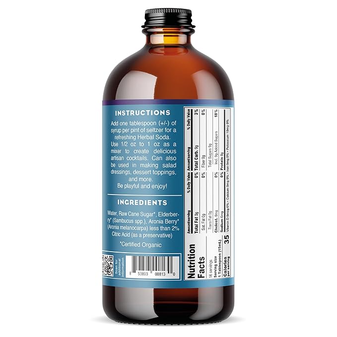 Bluestem Botanicals Organic Elderberry Simple Syrup 8 oz Cocktail and Mocktail Mixer for Drinks Non-Alcoholic