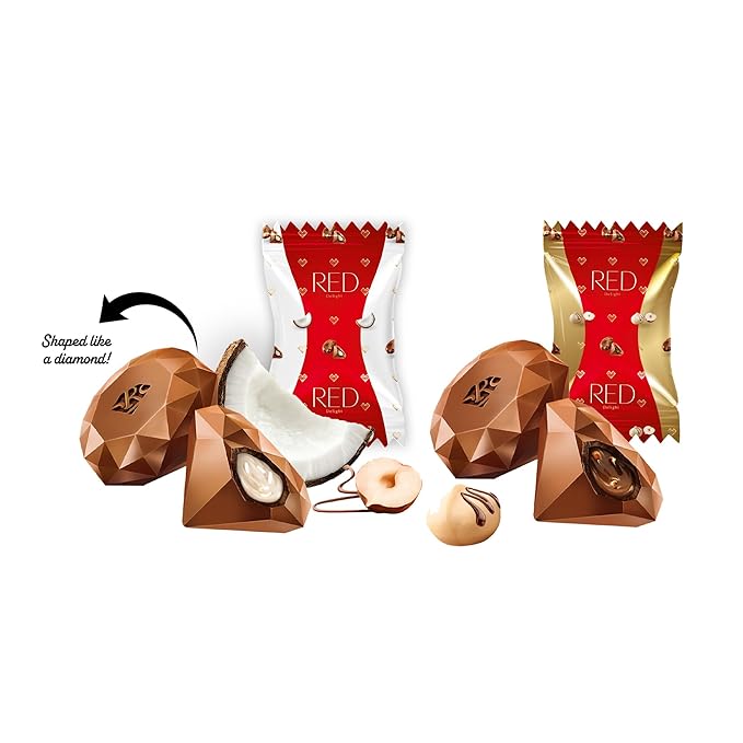 RED Delight®™ 100 Piece Chocolate Gift Box (100 Piece Gift Box w/Truffles + 14 Plush Bear Variety: Coconut + Hazelnut &amp Macadamia)