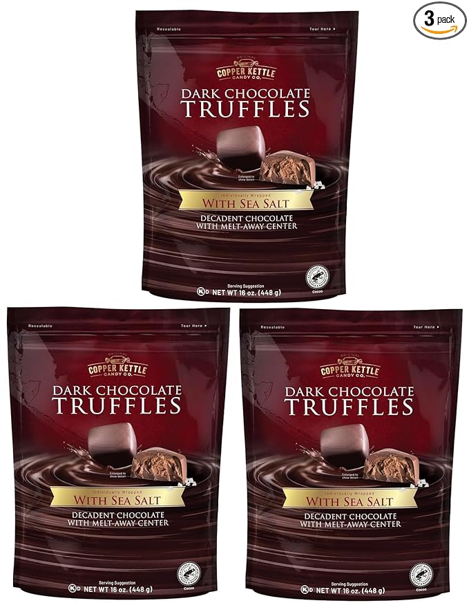 (3 Bags) Original Cooper Kettle Candy Dark Chocolate Truffles With Sea Salt 16 Ounce