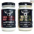 Wagyu &amp Grass-Fed Beef Tallow for Cooking (14 oz - Pack of 2) — US-Made 100% Pure Cooking Tallow Rich Flavor — Beef Tallow for Frying Searing Baking (S.P ~400°F) — Keto Paleo Carnivore Frien
