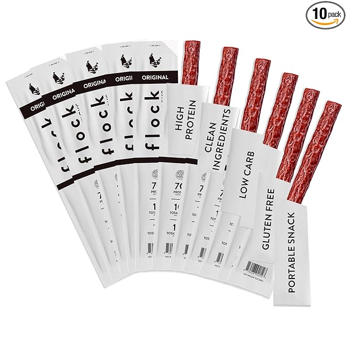 Flock Chicken Meat Sticks 10 Count | GLP-1 Friendly High Protein Chicken Sticks 7g Protein | Healthy Meat Snacks Keto | Protein Meat Sticks Low Carb | Gluten Free Healthy Protein Snack