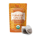 Starwest Botanicals Organic Turmeric Ginger Tea - Caffeine Free Herbal Tea with Turmeric Cinnamon &amp Ginger Tea with Antioxidant Properties String Free Sachets Non GMO - Bulk Pack 100 Tea Bag