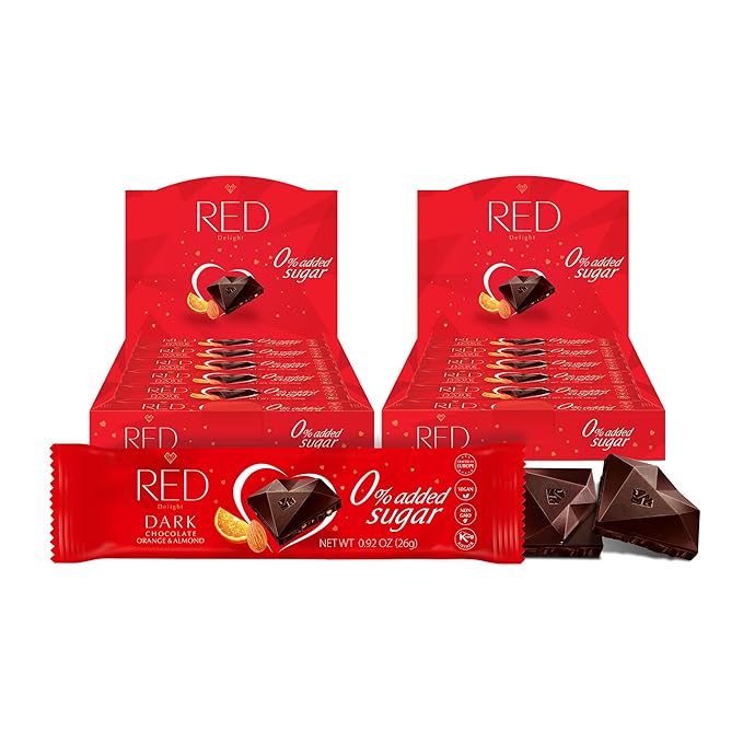 RED Delight®™ Orange and Almond Dark Chocolate 12 Count Box of Grab N Go Travel Size Bars (0.92 Ounces Each) (2 Boxes - Total of 24 Bars)