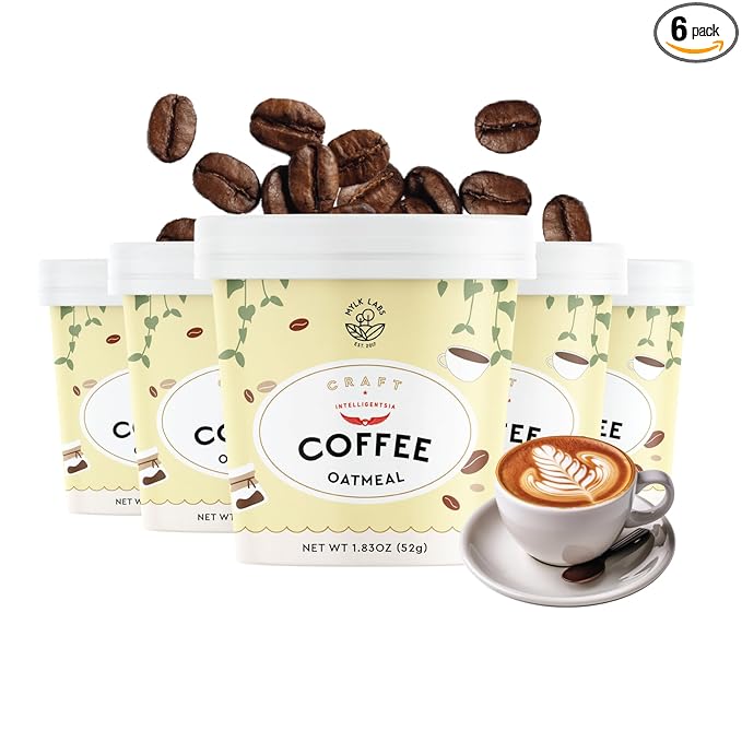 Mylk Labs Intelligentsia Coffee Oatmeal Cups Single-Serve Whole Grain Low Sugar High Fiber Breakfast Quick &amp Easy On the Go Instant Oatmeal Rolled Oats Gluten Free Vegan Nut Free 6 Pac