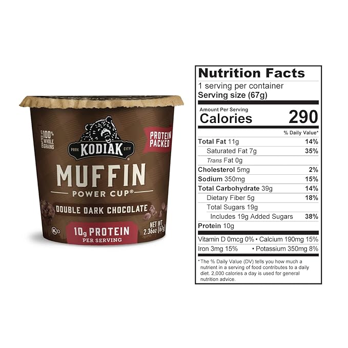 Kodiak Cakes Minute Muffins Double Dark Chocolate 2.36 Ounce (Pack of 12) (Packaging May Vary)