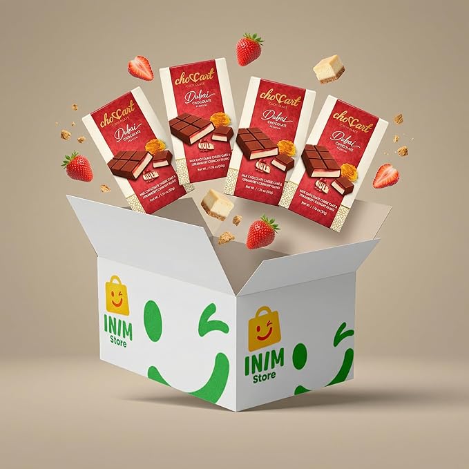 choccart Assorted Dubai Chocolate Bars – 4 Pack Bundle | Premium Milk Chocolate Variety Pack | Mango Pistachio Strawberry &amp Tiramisu | 4 x 20g | Made in UAE (Strawberry)