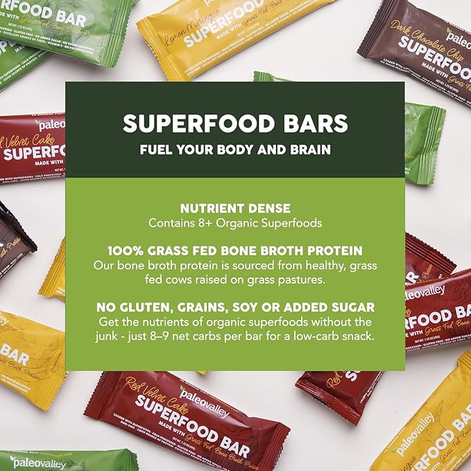 Paleovalley Superfood Bars – Apple Cinnamon– 10 Pack – 9g Protein per Bar – Gluten-Free Grain-Free Paleo Non-GMO – On-the-Go Snack
