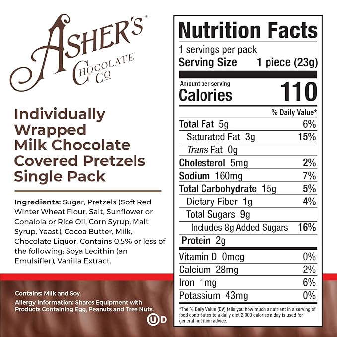 Asher's Chocolates Chocolate Covered Pretzels Gourmet Sweet and Salty Candy Small Batches of Kosher Chocolate Family Owned Since 1892 (18 count Milk Chocolate)