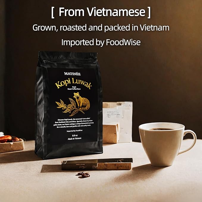 MATINÉE Wild Kopi Luwak Coffee Beans Medium Roast Whole Bean Beans Civet Coffee - Sustainably Sourced From Vietnam 8.8oz / 250 Grams