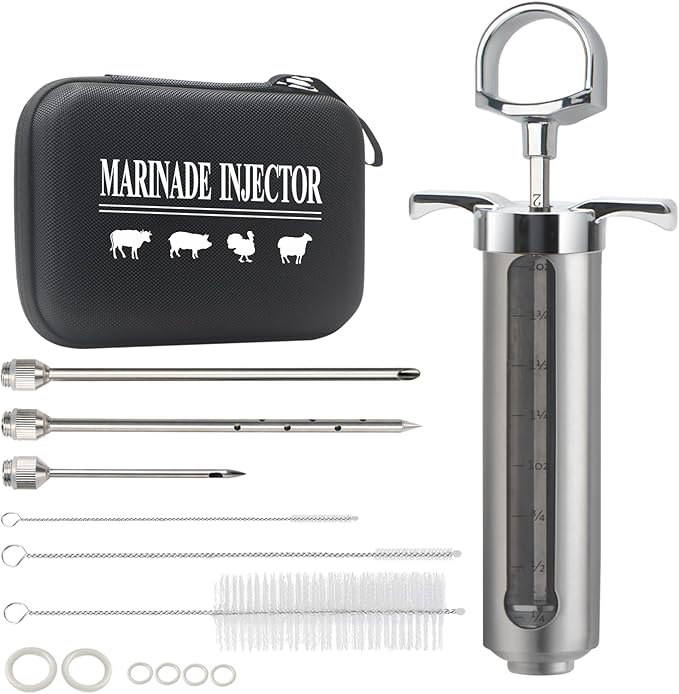 Meat Injector BBQ Injection Kit Marinade Cajun Seasoning Flavor Syringe Injector for Cooking Grill Smoker Barbecue in Chicken Turkey Beef with 3 Syringe Needles User Manual E-Book