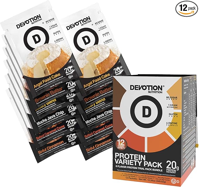 Devotion Nutrition Variety Pack Protein Powder for Shakes Baking Desserts – 20g Whey Isolate &amp Casein Blend – No Added Sugar Low Carb Gluten-Free Keto-Friendly with MCT – 6 Flavors 12 Packet