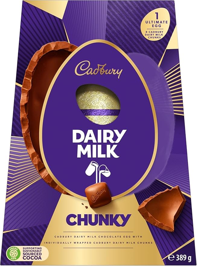 Cadbury Dairy Milk Ultimate Chunky Chocolate Easter Egg Includes 1 Large Chocolate Shell and 8 Cadbury Dairy Milk Chunks Gift for Easter 389 g