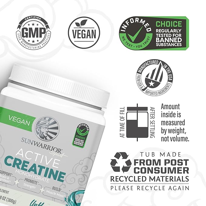 Sunwarrior Brown Rice Protein Powder Plant-Based | Chocolate 30 Servings &amp Creatine Monohydrate Powder | Micronized Unflavored 60 Servings