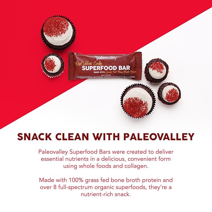 Paleovalley Superfood Bars – Red Velvet– 10 Pack – 9g Protein per Bar – Gluten-Free Grain-Free Paleo Non-GMO – On-the-Go Snack