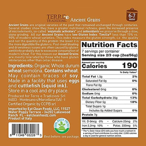 3 PACKS ORGANIC ITALIAN WHOLE DURUM WHEAT FUSILLI PASTA – Sicilian Ancient Grain Timilia Vegan Pasta Crafted in Italy. LOW-GLUTEN INDEX. Has 6X More Fiber and Protein than Popular Grains. Al dente tex
