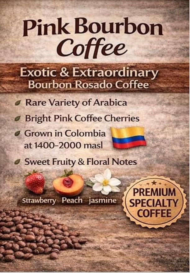 Colombian Coffee. Pink Bourbon Gourmet Coffee Beans Medium Roast. Valle de Huila.
