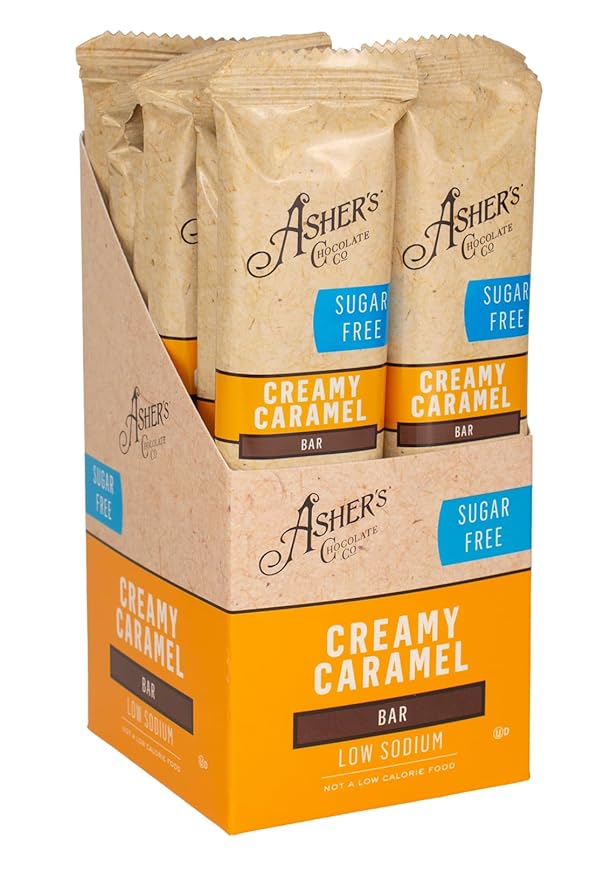 Asher's Chocolates Sugar Free Chocolate Bars Small Batches of Kosher Chocolate Family Owned Since 1892 Keto Chocolate (12 Bars Creamy Caramel)
