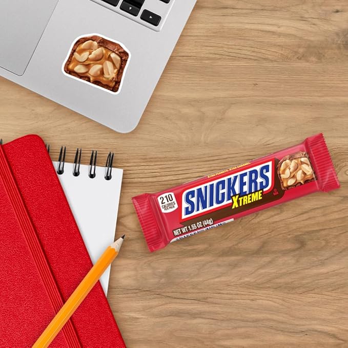 SNICKERS Xtreme Peanut and Caramel Chocolate Extra Peanuts Extra Caramel Candy Bar 1.55 Oz Single Bar 24 Count