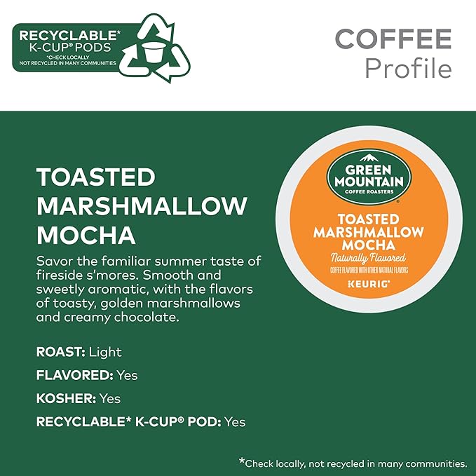 Green Mountain Coffee Roasters Toasted Marshmallow Mocha Keurig Single-Serve K-Cup Pods Light Roast Coffee 96 Count (4 Packs of 24)