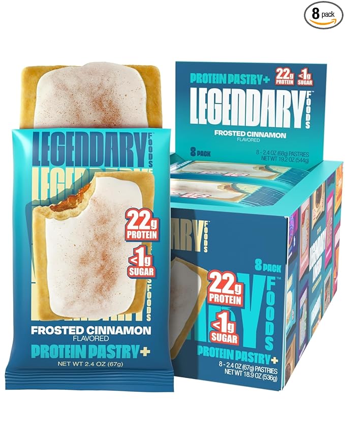 Legendary Foods 22g Protein Pastry 0g Added Sugar Low Carb Gluten Conscious Keto Snack Ideal for Glucose Management Includes Whey Protein Isolate 8 Pack Frosted Cinnamon