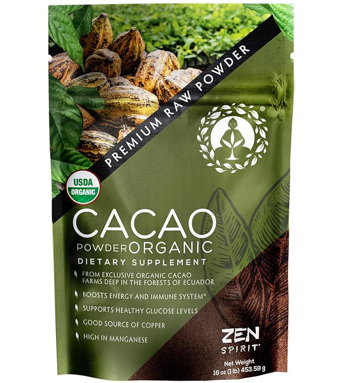 Cacao Powder Organic - 1 Pound - Unsweetened Premium Grade Superfood (Raw) - USDA &amp Vegan Certified - Perfect for Keto Breakfast Hot Chocolate Baking &amp Ice Cream. (Cacao Powder (1 LB))