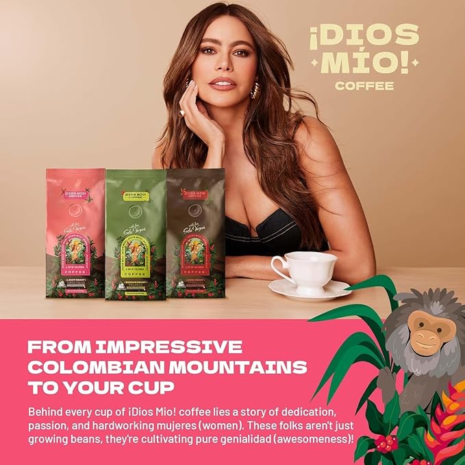 Dios Mio Coffee by Sofia Vergara Light Roast Whole Bean Premium Colombian Coffee 12 Ounce Bag (Pack of 3)