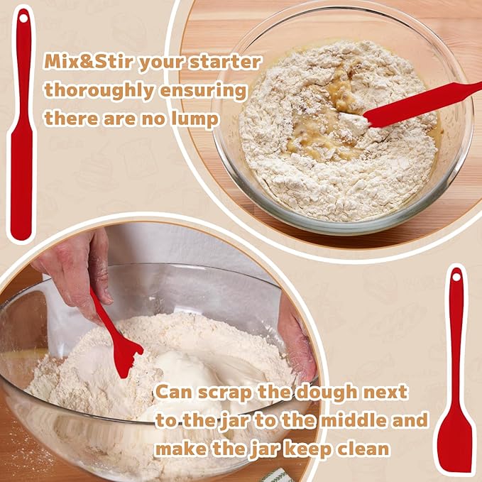 Pro Sourdough Starter Jar Kit 2 Packs-35 Oz Sourdough Bread Starter Jar Kit with Date Marked Feeding BandThermometerSpatulaCloth Cover&amp Lid for Sour Dough Bread Loaf (2 Pcs)