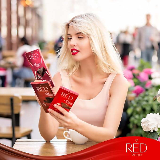 Red Delight Extra Dark Chocolate Bars - 3.53 oz Pack of 8 - Keto-Friendly Vegan Treat - European-Made Smooth Low-Carb Indulgence - Kosher Gluten-Free No Added Sugar Guilt-Free Snack