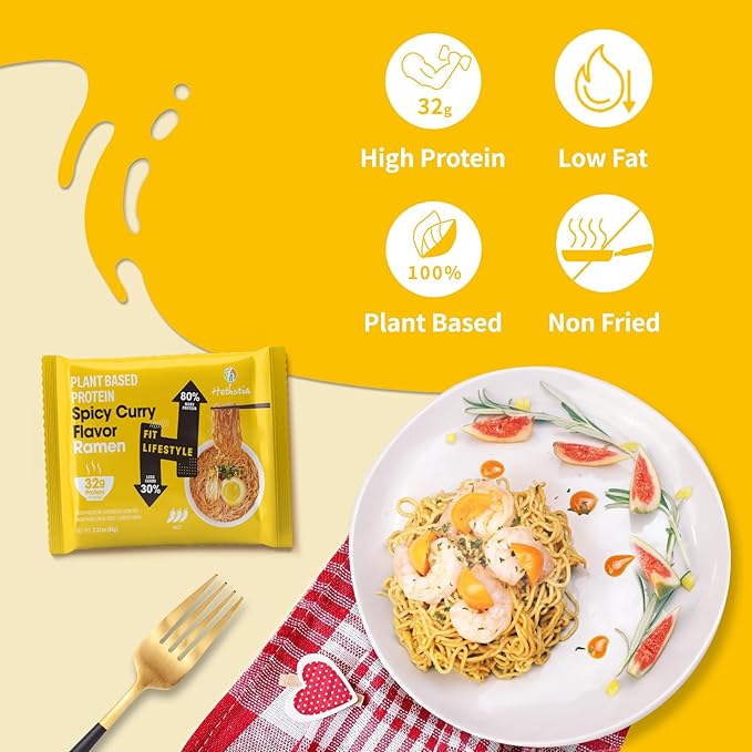 Hethstia Pho Konjac Noodles &amp Spicy Curry High Protein Ramen 10-Pack Low-Carb Vegan Shirataki Pho with 6-Pack 32g Plant Protein Curry Ramen Low Calorie Non-GMO Healthy Instant Meal