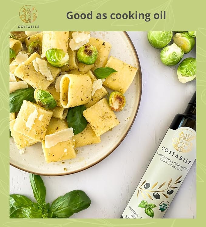 Basil Olive Oil Organic from Puglia Italy. Basil Infused Extra Virgin Olive Oil from a single source. Perfect for Salad Dressing - COSTABILE 8.45 Fl. Oz.