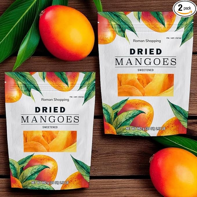 Kirkland Dried Mangoes – 2 Bags (70 oz Total) Sweetened Soft &amp Chewy Tropical Fruit Snack Fat Free Lightly Sweetened with Mango Sugar &amp Citric Acid Contains Sulphites for Freshness