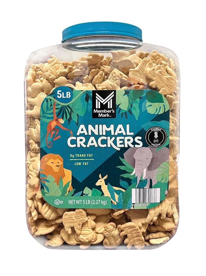 Members Mark Animal Crackers 5 lb Bulk Tub Lightly Sweet Classic Snack - A Resealable Party Size Container for Pantries Events &amp Large Groups