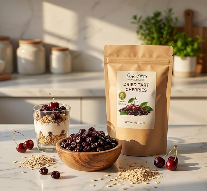 Taste Valley Dried Tart Cherries – Premium USA-Grown Montmorency Cherries Non-GMO &amp Gluten Free No Artificial Preservatives 1 lb (453g) Resealable Pouch