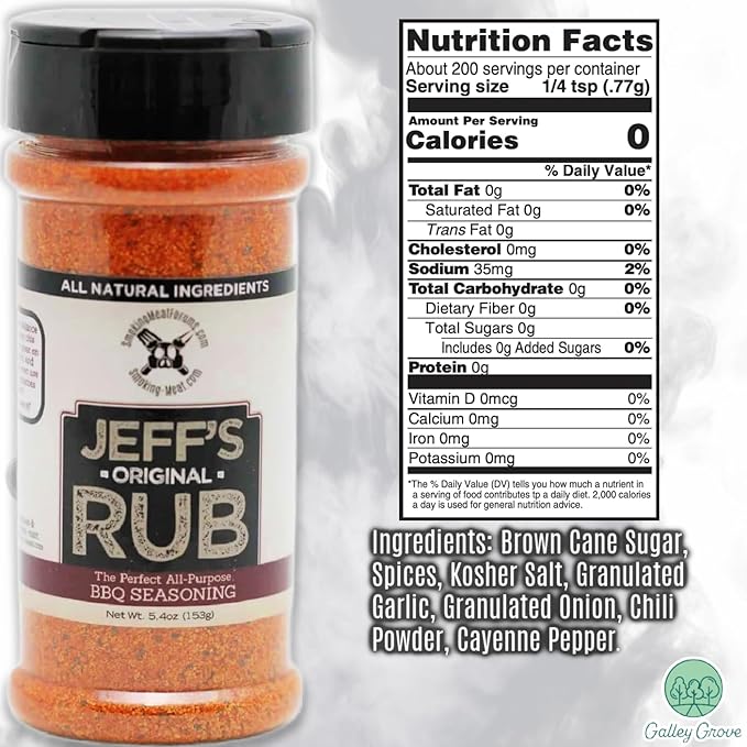 Jeff's Original Rub All-Purpose BBQ Seasoning 5.4 oz Bottle (2-Pack) Grill or Smoker - Pork Chicken Ribs Brisket Steak Seafood Vegetables - Bundle With Galley Grove Sugar-Free Breath Mints