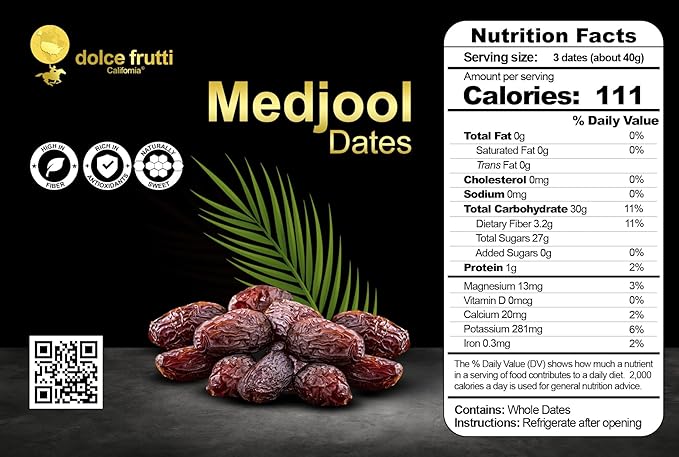 Dolce Frutti's Organic Medjool Dates Grown in California–Jumbo Soft and Naturally Sweet Non-GMO Rich in Fiber Antioxidants (4Lbs (2 Packs of 2Lbs Each))