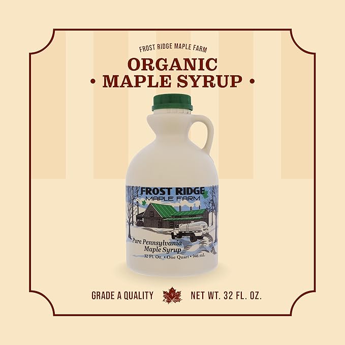 Frost Ridge Maple Farm Organic Maple Syrup Grade A Quart (32 FL OZ) Medium Amber Rich