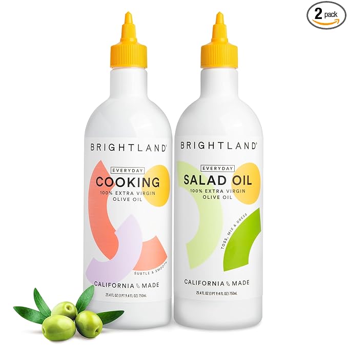 Brightland 100% Extra Virgin Oilive Oil Set Everyday Cooking Set - Salad Oil &amp Cooking Oil for Tossing Mixing Dressing High-Heat Sauteing Roasting Grilling &amp Baking - 25.4 FL Oz Squeeze