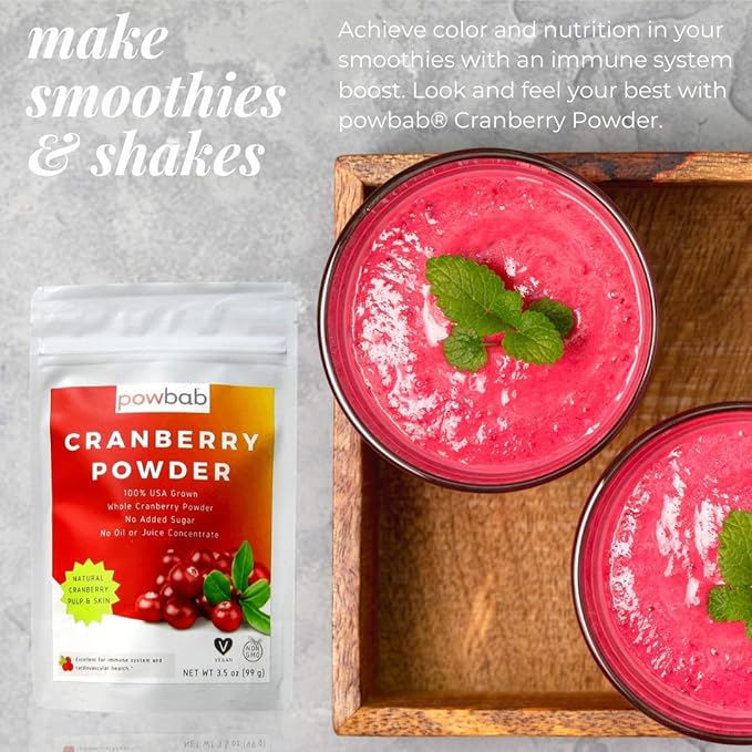 powbab Cranberry Powder from 100% USA Grown Organic Dried Cranberries. No Added Sugar. Pure Fruit Unsweetened Cranberry. Not Freeze Dried. (3.5 Oz)