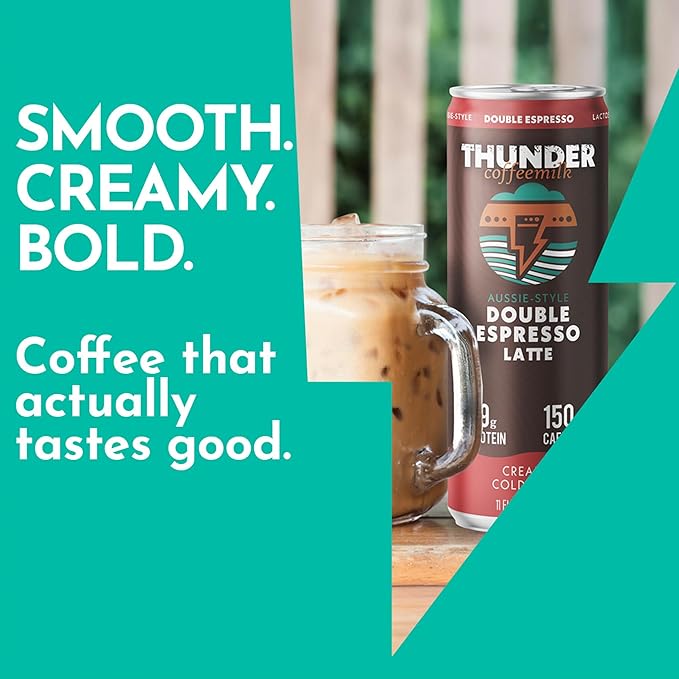 Thunder CoffeeMilk - 11 oz Aussie Style Cold-Brewed Latte Canned Coffee Iced Coffee Cans for Grab &amp Go Natural Protein-Rich 75mg Caffeine Energy Drink in Handy Cold Brew Cans Mocha 12 Pack