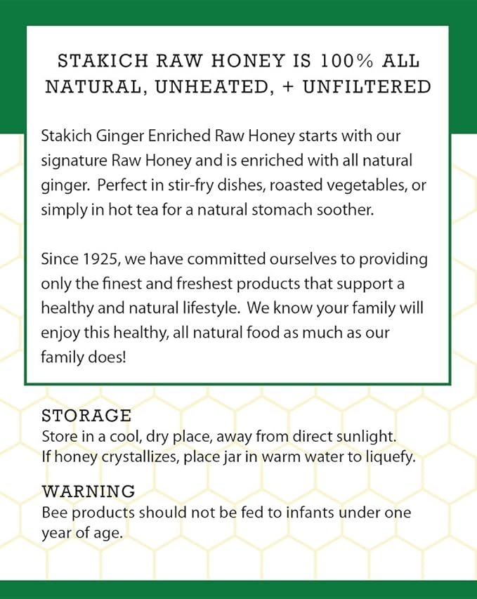 Stakich GINGER Enriched RAW HONEY - Pure Unprocessed Unheated - 5 lb (80 oz)