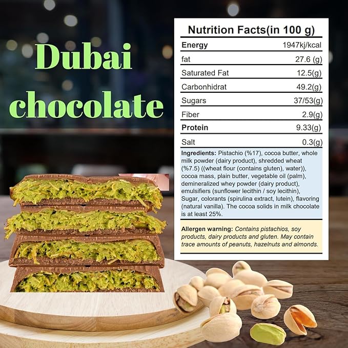 Beyoglu Dubai Chocolate Bar Premium Pistachio Kataifi Milk Chocolate with Crispy Layers. Ships in Cold Thermal Bubble Mailer with Dry Ice Pack. (200 Grams)