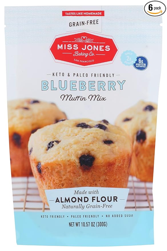Miss Jones Baking Co Keto and Paleo Blueberry Muffin and Bread Mix Gluten Free Paleo Friendly Keto Friendly No Sugar Added 10.57 Ounce (Pack of 6)