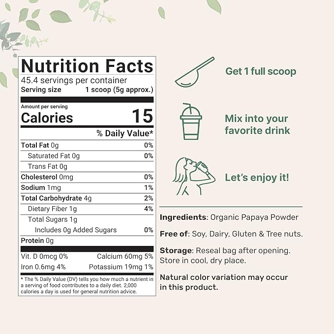 Micro Ingredients Organic Papaya Fruit Powder 8 Ounce Freeze Dried Naturally Rich in Papaya Enzyme No GMOs &amp Vegan Friendly