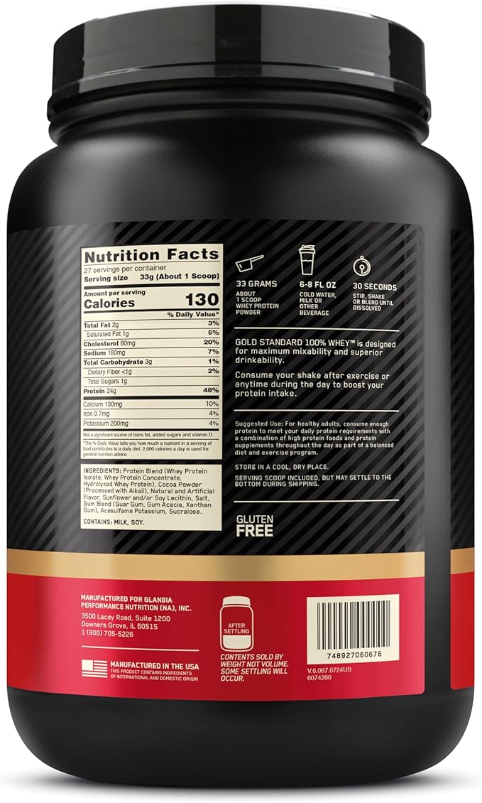 Optimum Nutrition Gold Standard 100% Whey Protein Powder Chocolate Hazelnut 2 Pound (Packaging May Vary)