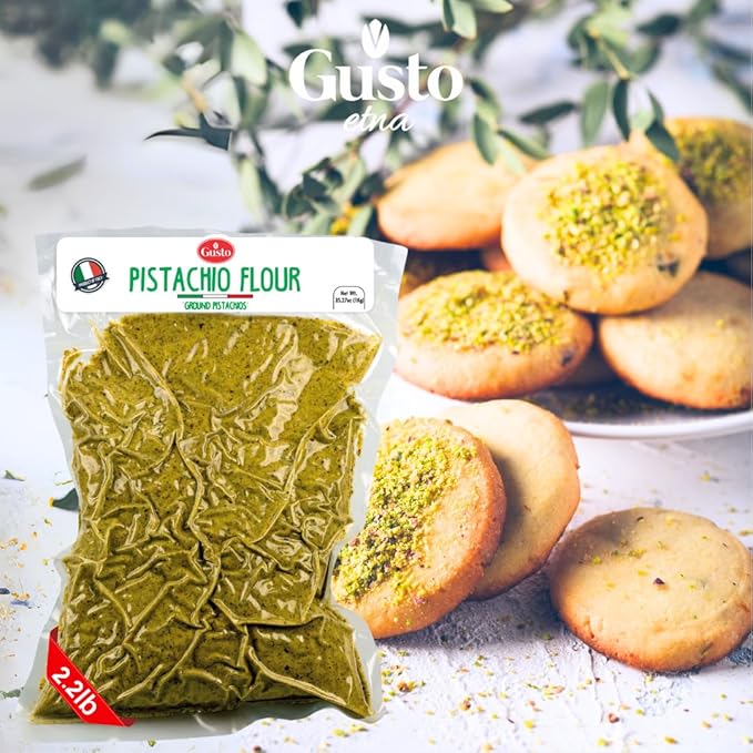 GUSTO ETNA Pistachio Flour Sicilian Fine Chopped Pistachio Flour Ground Powder Gluten Free Flour Non Gmo Vegan Product of Bronte Sicily From Italy 2.2 Lb (1 kg)