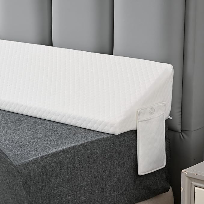 Twin Bed Wedge Pillow Headboard &amp Mattress Gap Filler Long Triangle Edge Corner Pillows 10x6x76in Dense Foam White with Pockets – Prevents Pillow/Toy Drops Bed Accessories Home Collection